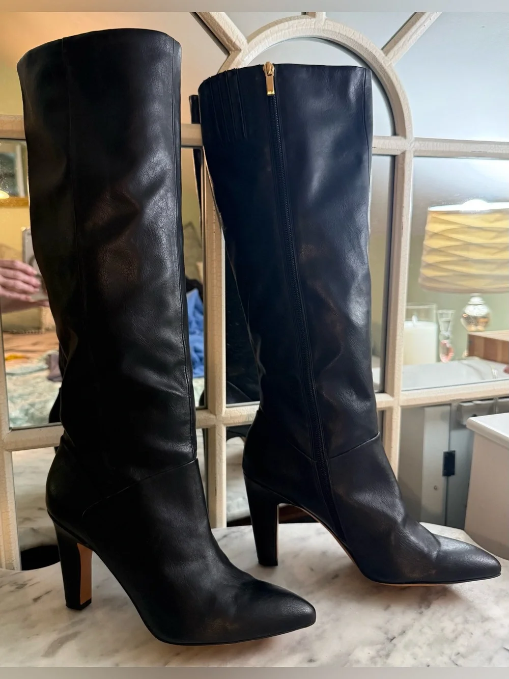 Franco Sarto Black Zip Knee-High Heel Boots size 9